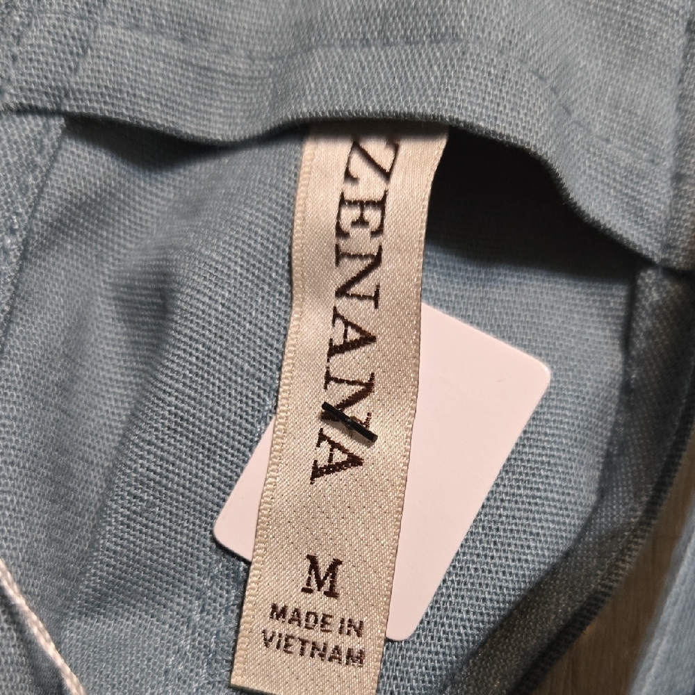 Z107 NWT Zenana Woven Knot Strap Washed Twill Denim Overalls Cropped Utility Tie - Picture 10 of 12